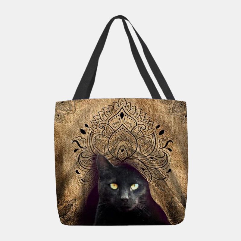 Femmes Toile Mignon Chat Noir Motif Sac À Main Fourre-tout Sac À Bandoulière