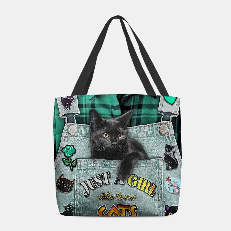 Femmes Toile Tridimensionnelle 3d Mignon Chat Noir Sac À Main Fourre-tout Sac À Bandoulière