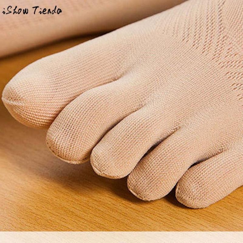 Femmes Ultra Thin Mesh Hole Five Toe Sock Solid Color Anti Skid Invisibility Boat Socks