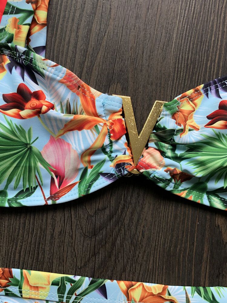 Femmes Une Épaule Imprimé Floral À Volants Garnitures Dos Nu Plage Vacances Bikinis Taille Basse