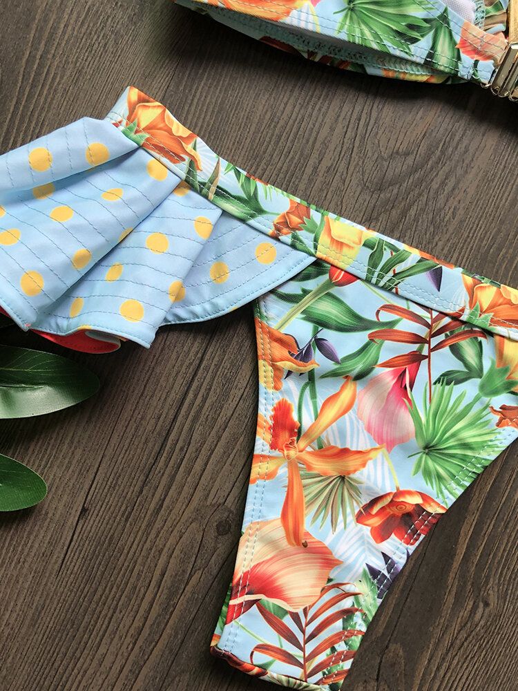 Femmes Une Épaule Imprimé Floral À Volants Garnitures Dos Nu Plage Vacances Bikinis Taille Basse