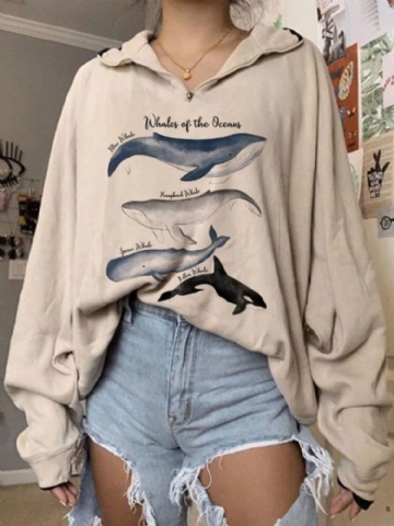 Femmes Variété Whale Print Pull Ample À Manches Longues Sweat-shirts