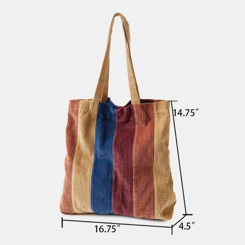 Femmes Velours Côtelé Coloré Rayé Poche Avant Fourre-tout Grande Capacité Vintage Sac À Bandoulière Sac À Main