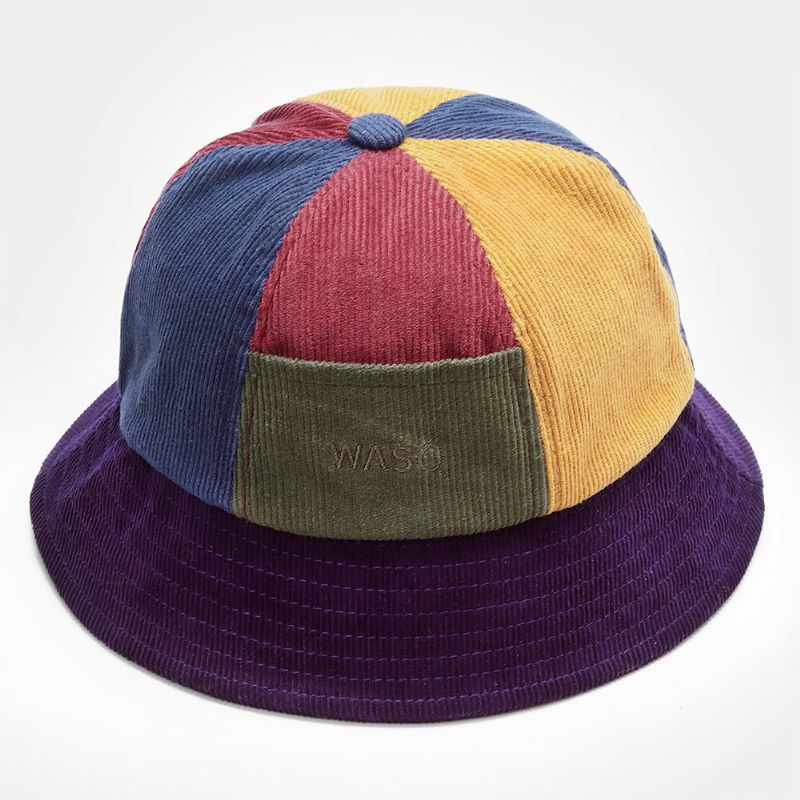 Femmes Velours Côtelé Lettern Broderie Seau Chapeau Couleur Correspondant Chaud Parasol Sans Bord Bonnet Propriétaire Casquette Crâne Casquette