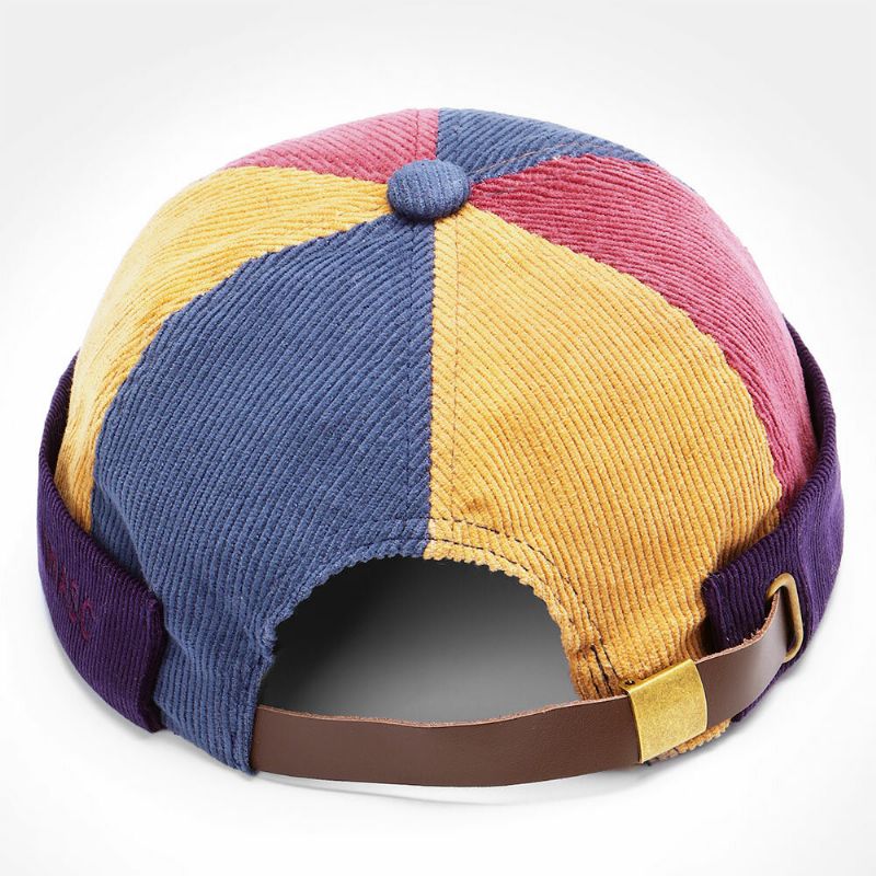 Femmes Velours Côtelé Lettern Broderie Seau Chapeau Couleur Correspondant Chaud Parasol Sans Bord Bonnet Propriétaire Casquette Crâne Casquette