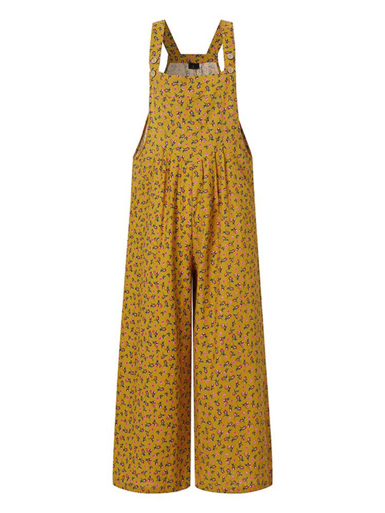 Femmes Vintage Ditsy Floral Print Double Pocket Casual Strappy Jumpsuits