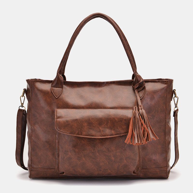 Femmes Vintage Gland Décor Grande Capacité Fourre-tout Sac À Bandoulière Multifonctionnel Doux Fausse Fourrure Valise Sac À Main