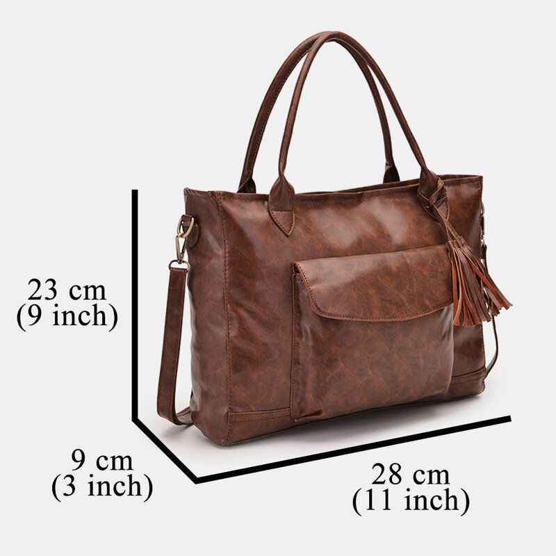 Femmes Vintage Gland Décor Grande Capacité Fourre-tout Sac À Bandoulière Multifonctionnel Doux Fausse Fourrure Valise Sac À Main