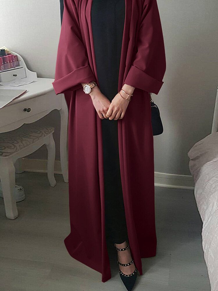 Femmes Vintage Solide Couleur Lâche Casual Cardigan Abaya Kaftan Robe À Manches Longues