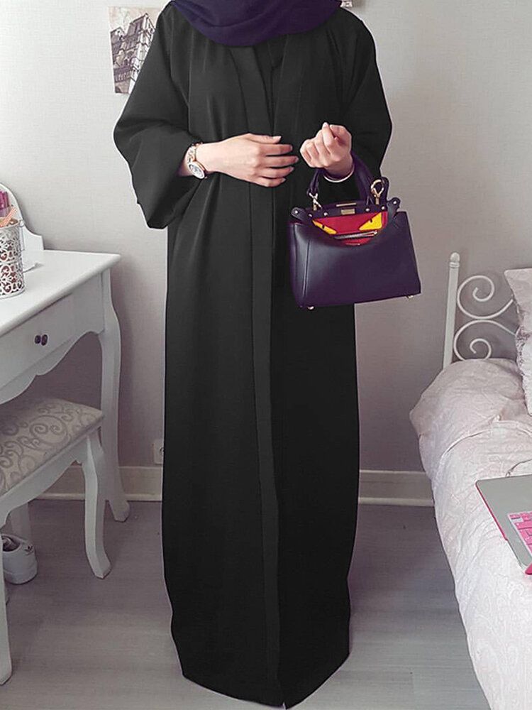 Femmes Vintage Solide Couleur Lâche Casual Cardigan Abaya Kaftan Robe À Manches Longues