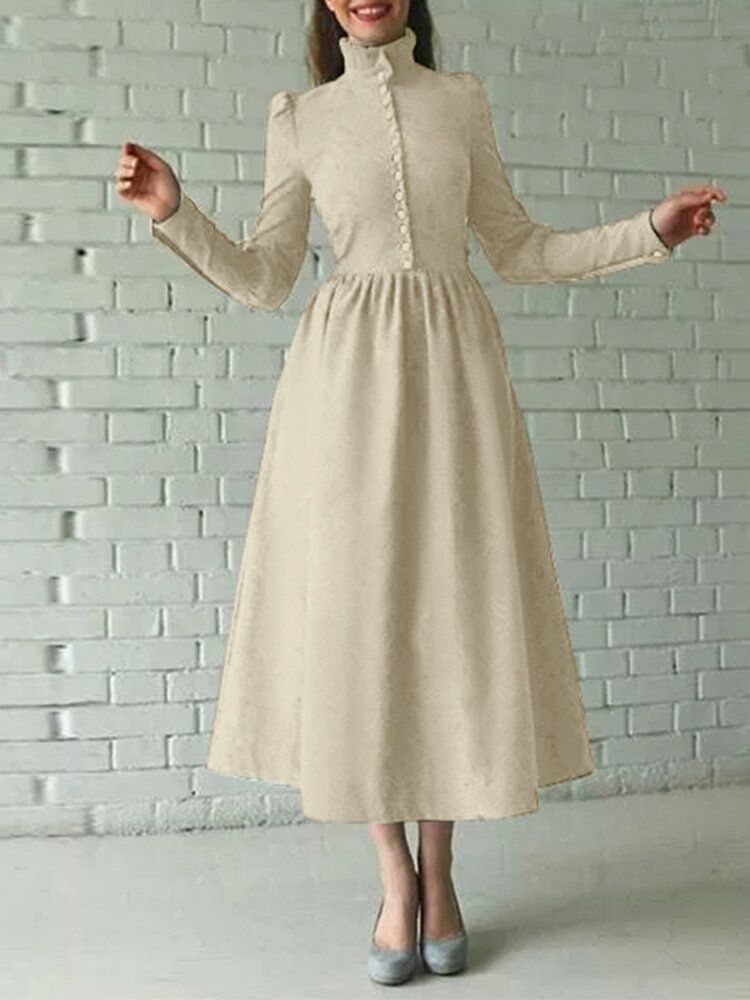 Femmes Volants Col Roulé Longueur De Mollet Boutons Fermeture Éclair Spliced Casual Midi Robes