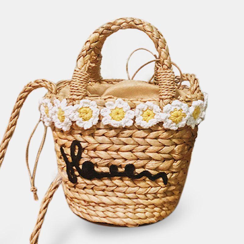 Femmes Voyage Daisy Beach Weave Sac À Bandoulière En Paille Sac Seau