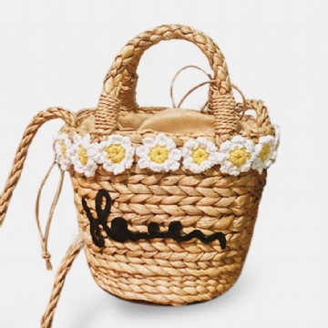 Femmes Voyage Daisy Beach Weave Sac À Bandoulière En Paille Sac Seau