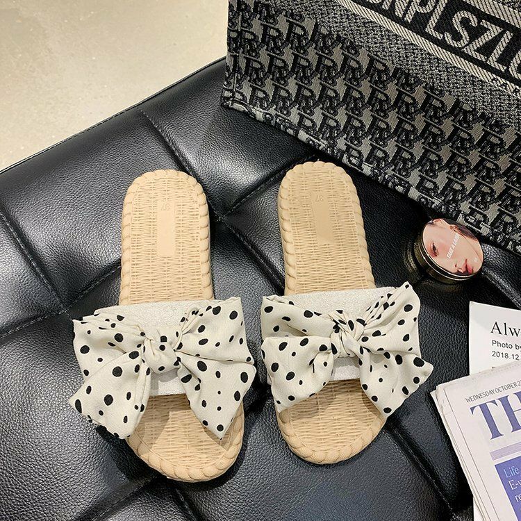 Femmes Weave Polka Dot Decor Slide Sandals