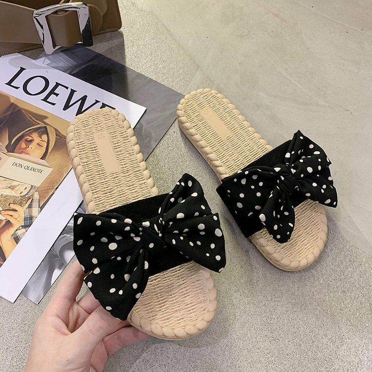 Femmes Weave Polka Dot Decor Slide Sandals