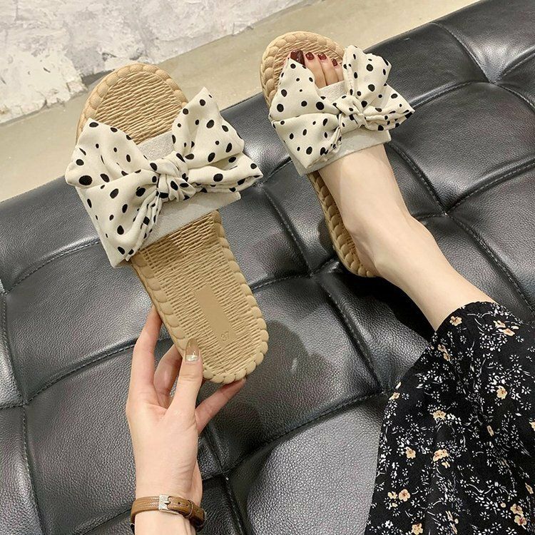 Femmes Weave Polka Dot Decor Slide Sandals