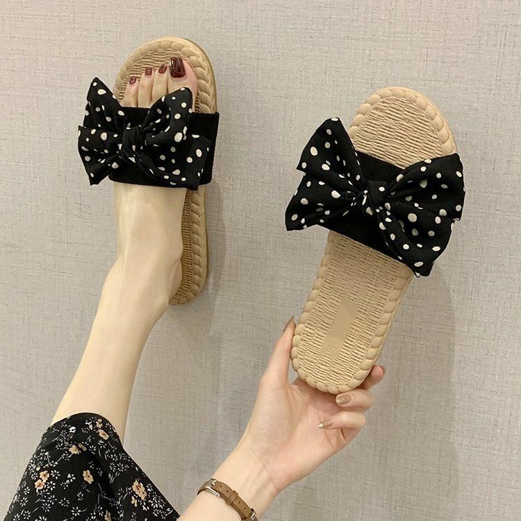 Femmes Weave Polka Dot Decor Slide Sandals