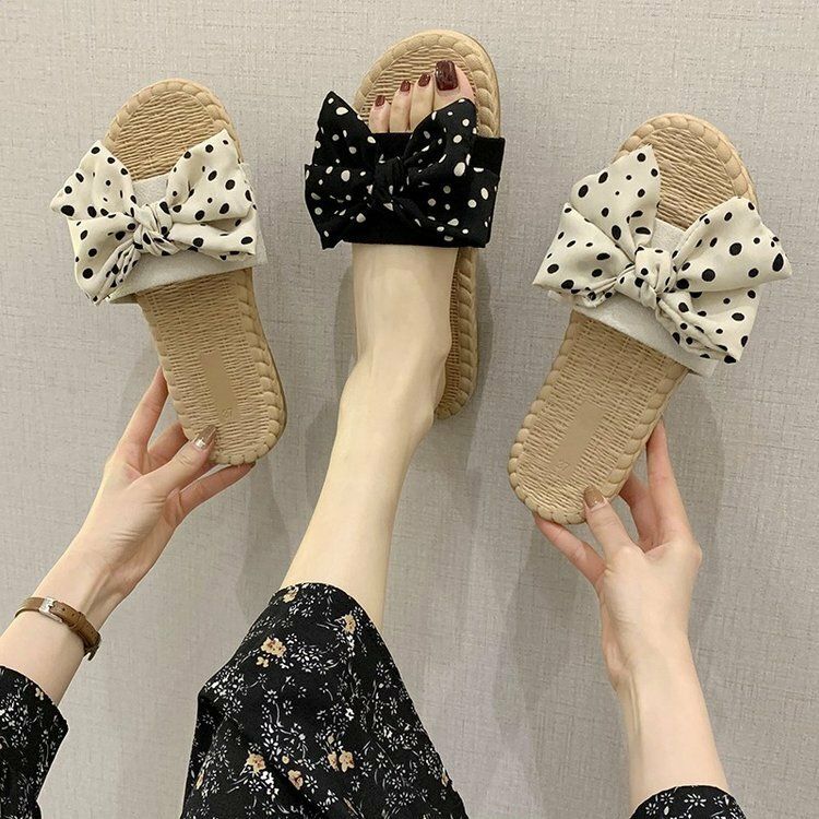 Femmes Weave Polka Dot Decor Slide Sandals