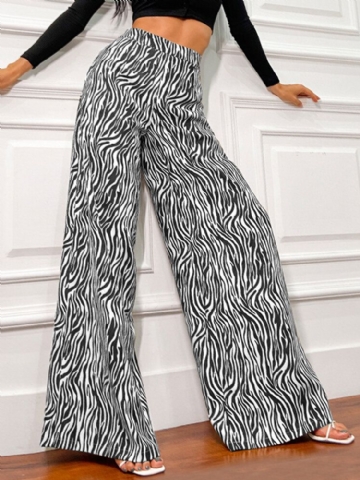 Femmes Zebra Print Taille Haute Élastique Élégant Casual Pantalon Large Jambe