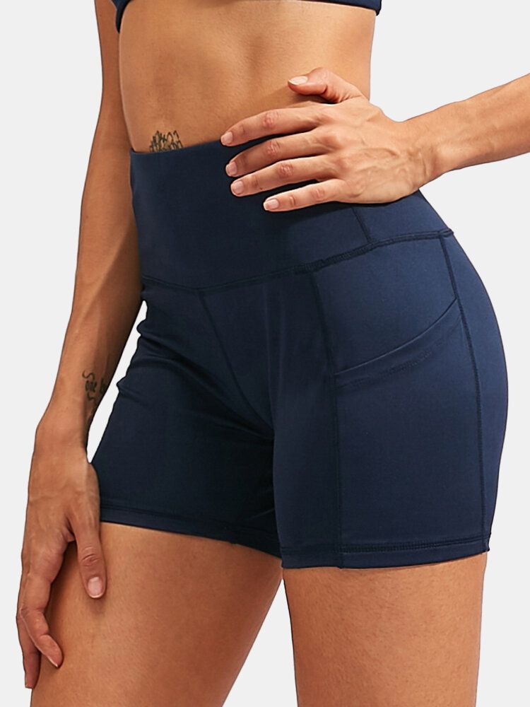 Fitness Yoga Femmes Élasticité Séchage Rapide Solide Couleur Taille Haute Sport Shorts