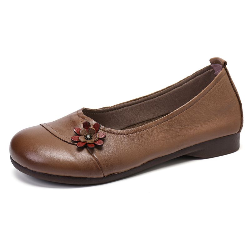 Fleurs En Cuir Pour Femmes Slip On Flats Mocassins Chaussures