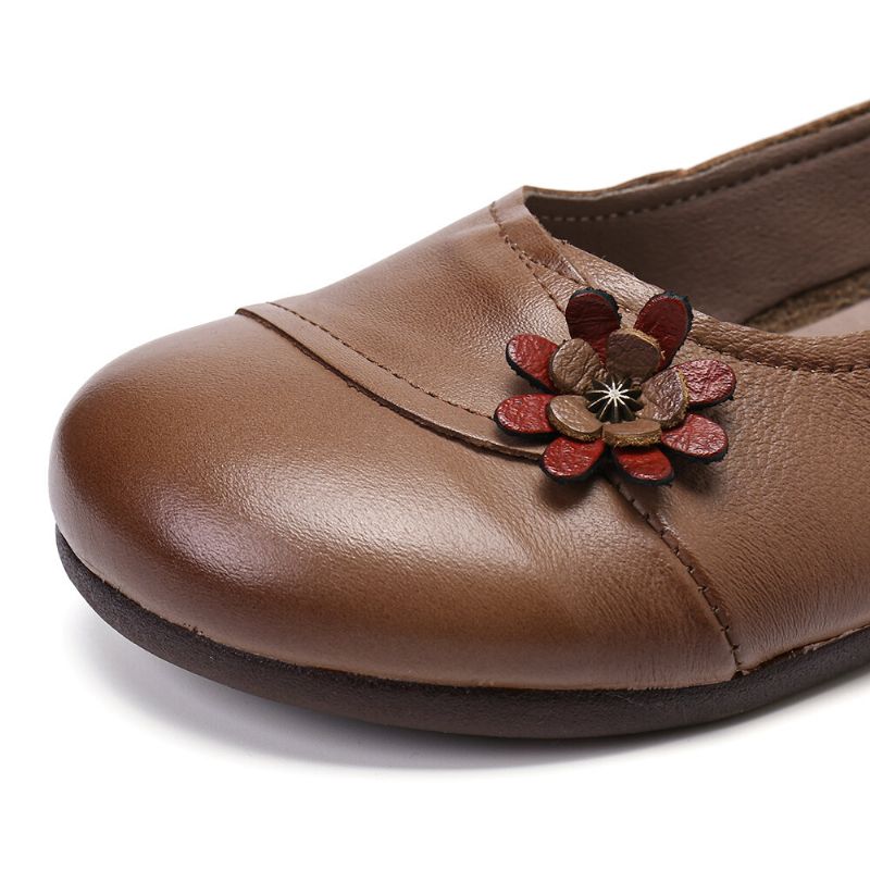 Fleurs En Cuir Pour Femmes Slip On Flats Mocassins Chaussures