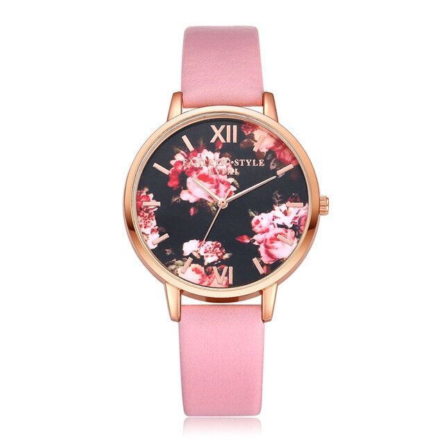 Flower Display Design Élégant Montre-bracelet Pour Femme Bracelet En Cuir Pu Montre À Quartz