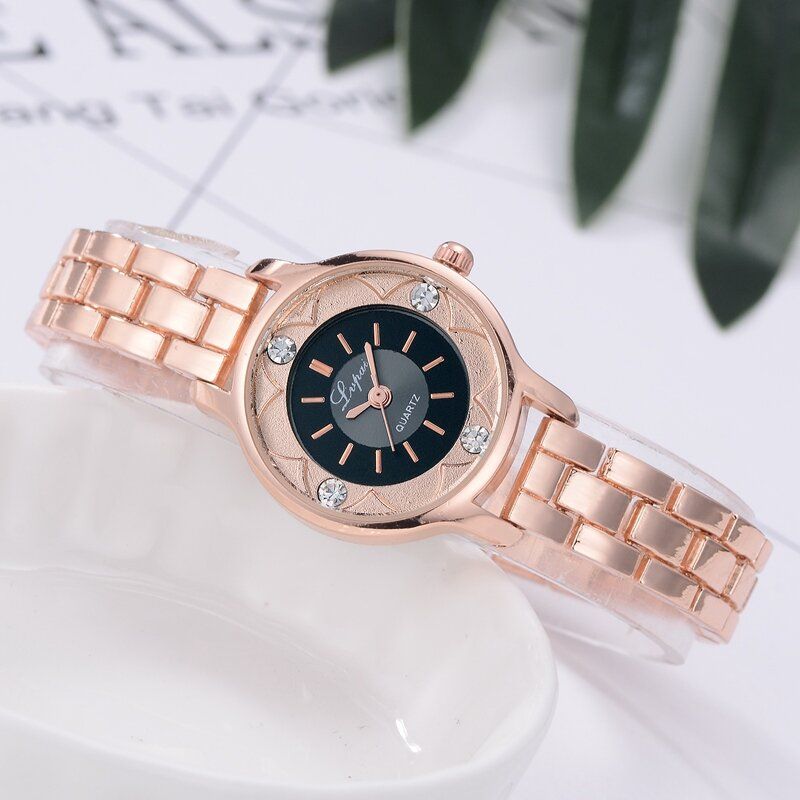 Flower Print Dial Ladies Bracelet Watch Alliage Diamond Quartz Watch