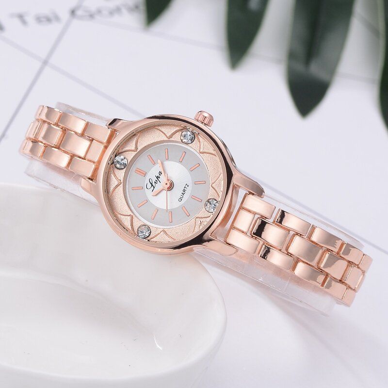 Flower Print Dial Ladies Bracelet Watch Alliage Diamond Quartz Watch