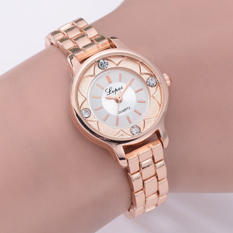 Flower Print Dial Ladies Bracelet Watch Alliage Diamond Quartz Watch