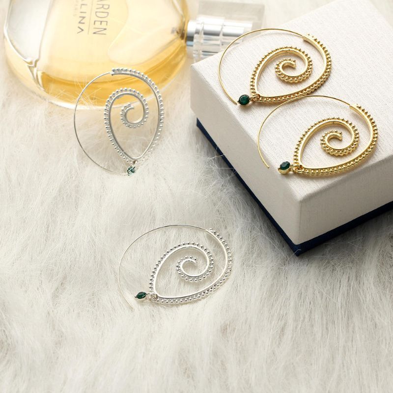 Forme De Goutte En Spirale Exagérée Grand Cercle Hoop Or Argent Conque Boucle D'oreille Cadeau Pour Elle