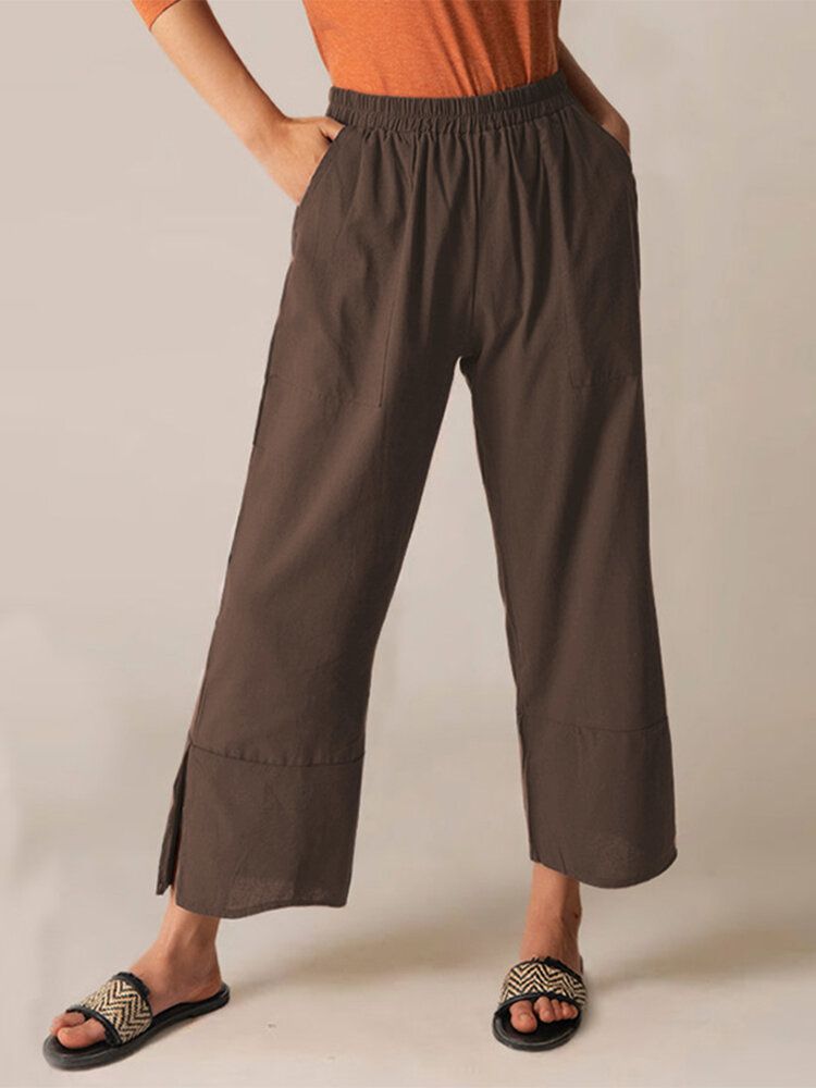 Fourche Casual Taille Élastique Neuvième Fourche Pantalon Coupe Ample Solide Pour Femmes