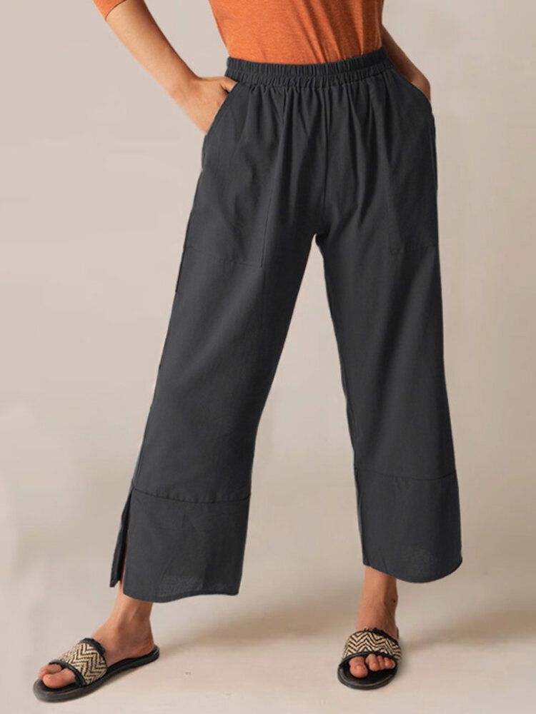 Fourche Casual Taille Élastique Neuvième Fourche Pantalon Coupe Ample Solide Pour Femmes