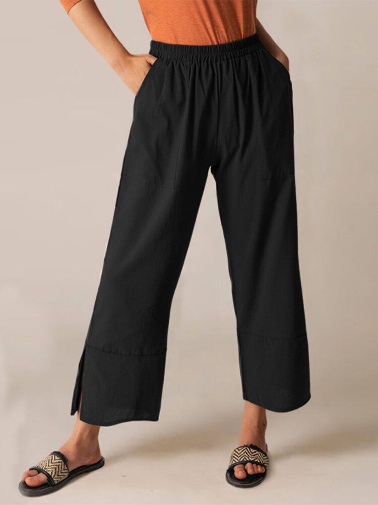 Fourche Casual Taille Élastique Neuvième Fourche Pantalon Coupe Ample Solide Pour Femmes