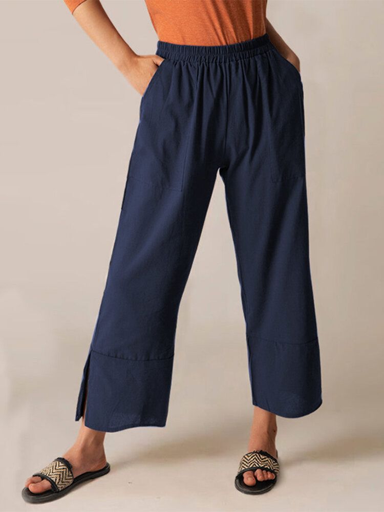 Fourche Casual Taille Élastique Neuvième Fourche Pantalon Coupe Ample Solide Pour Femmes