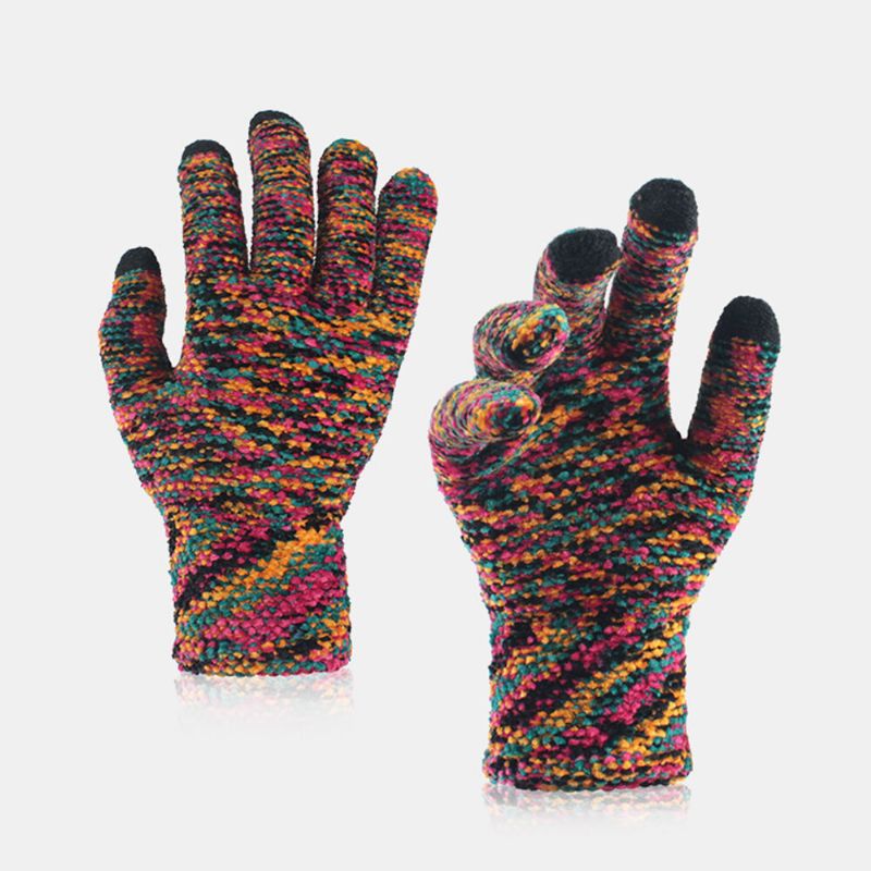 Gants En Chenille À Écran Tactile À Trois Doigts Tricotés De Couleur Unisexe Hiver Protection Froide En Plein Air Gants Chauds À Doigts Complets