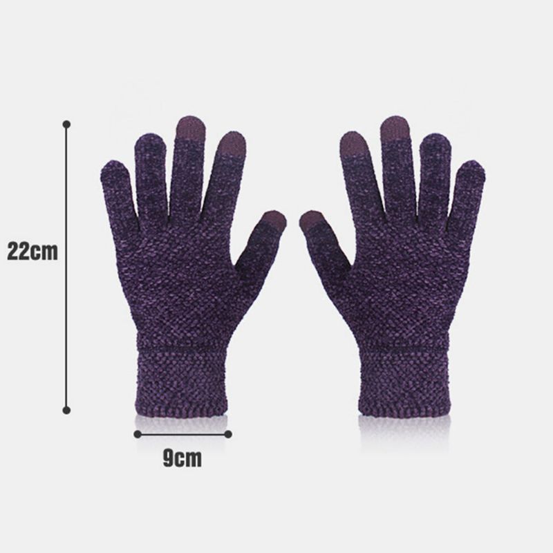 Gants En Chenille À Écran Tactile À Trois Doigts Tricotés De Couleur Unisexe Hiver Protection Froide En Plein Air Gants Chauds À Doigts Complets