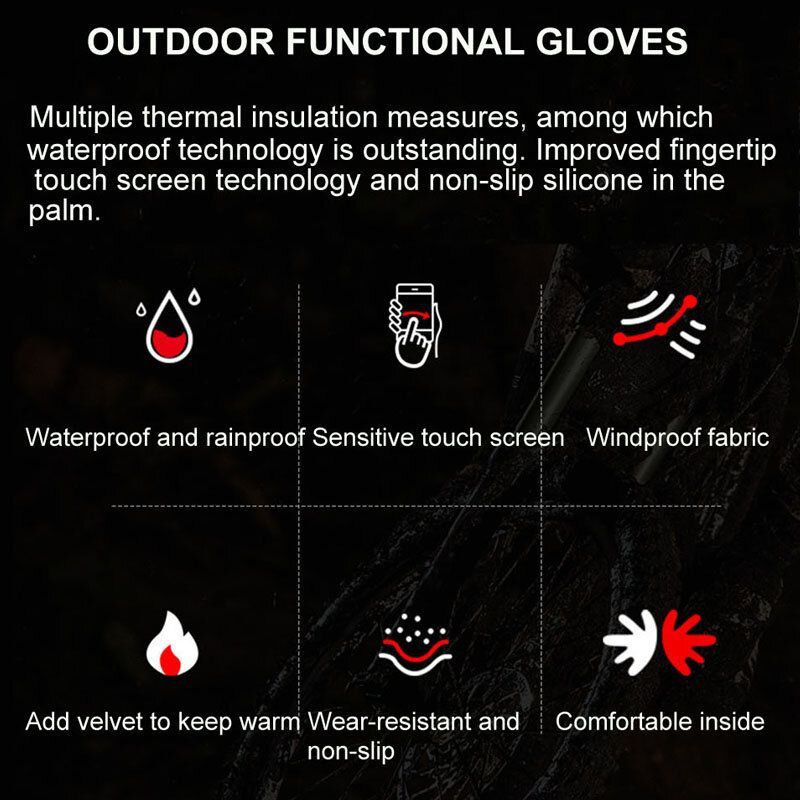 Gants De Cyclisme D'hiver Pour Hommes Plus Velvet Warmth Outdoor Gants Imperméables À Écran Tactile Coupe-vent