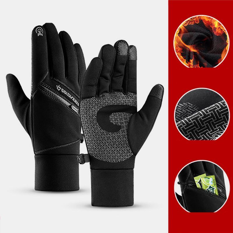 Gants D'écran Tactile Chauds D'hiver Unisexes Gants De Poche À Fermeture Éclair En Polaire Imperméables Ski Cyclisme Sports De Plein Air Gants De Protection Contre Le Froid