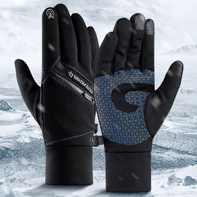 Gants D'écran Tactile Chauds D'hiver Unisexes Gants De Poche À Fermeture Éclair En Polaire Imperméables Ski Cyclisme Sports De Plein Air Gants De Protection Contre Le Froid