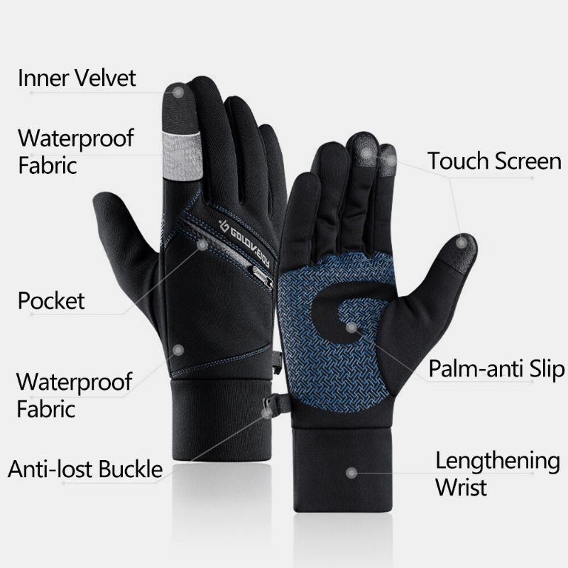 Gants D'écran Tactile Chauds D'hiver Unisexes Gants De Poche À Fermeture Éclair En Polaire Imperméables Ski Cyclisme Sports De Plein Air Gants De Protection Contre Le Froid