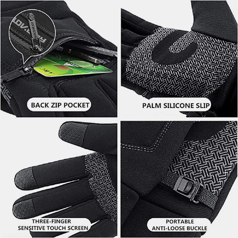 Gants D'écran Tactile Chauds D'hiver Unisexes Gants De Poche À Fermeture Éclair En Polaire Imperméables Ski Cyclisme Sports De Plein Air Gants De Protection Contre Le Froid