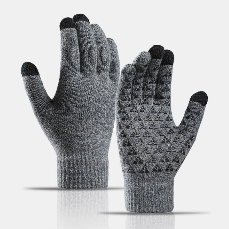 Gants Tricotés Unisexes À Trois Doigts À Écran Tactile Palm Triangle Silicone Motif Antidérapant Plus Velours Épaissir Doux Gants Chauds D'hiver