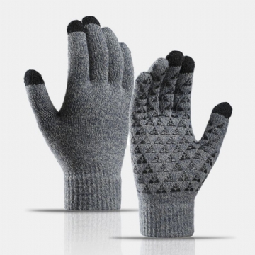 Gants Tricotés Unisexes À Trois Doigts À Écran Tactile Palm Triangle Silicone Motif Antidérapant Plus Velours Épaissir Doux Gants Chauds D'hiver