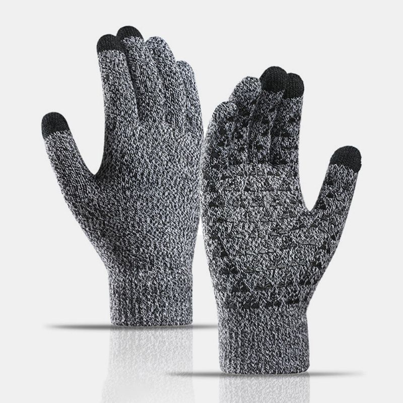 Gants Tricotés Unisexes À Trois Doigts À Écran Tactile Palm Triangle Silicone Motif Antidérapant Plus Velours Épaissir Doux Gants Chauds D'hiver