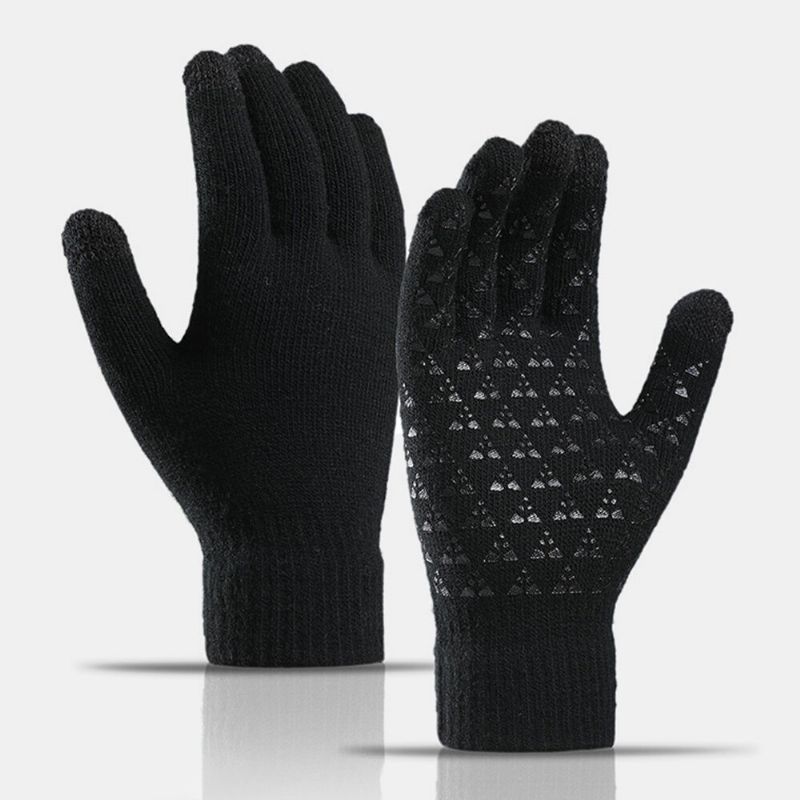 Gants Tricotés Unisexes À Trois Doigts À Écran Tactile Palm Triangle Silicone Motif Antidérapant Plus Velours Épaissir Doux Gants Chauds D'hiver