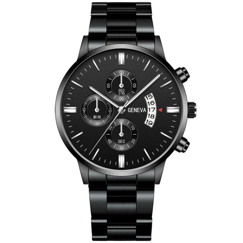 Genève Mode Hommes Montre Date Affichage Bracelet En Acier Inoxydable Montre À Quartz D'affaires