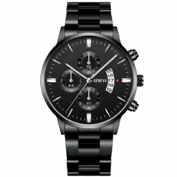 Genève Mode Hommes Montre Date Affichage Bracelet En Acier Inoxydable Montre À Quartz D'affaires