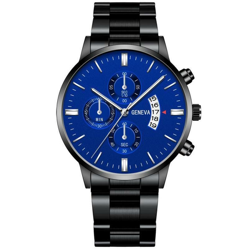 Genève Mode Hommes Montre Date Affichage Bracelet En Acier Inoxydable Montre À Quartz D'affaires