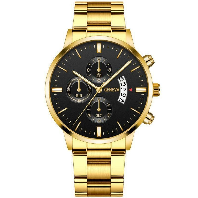 Genève Mode Hommes Montre Date Affichage Bracelet En Acier Inoxydable Montre À Quartz D'affaires